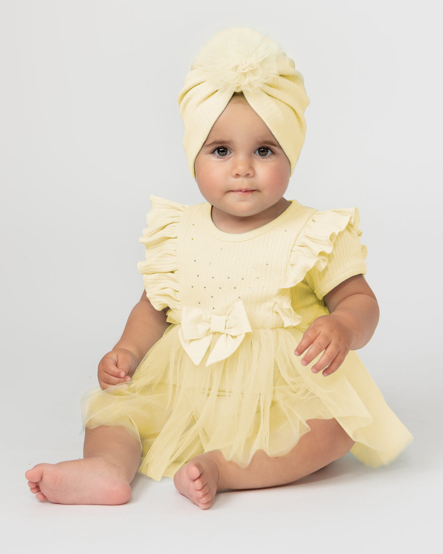 Ribbed Tulle Baby Dress with Turban