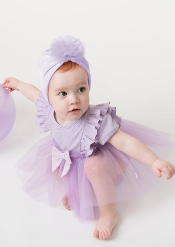 Tulle Ribbed Baby Dress with Turban