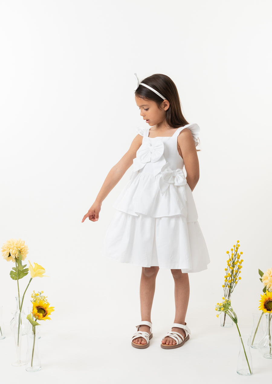 White Cotton Tiered Dress