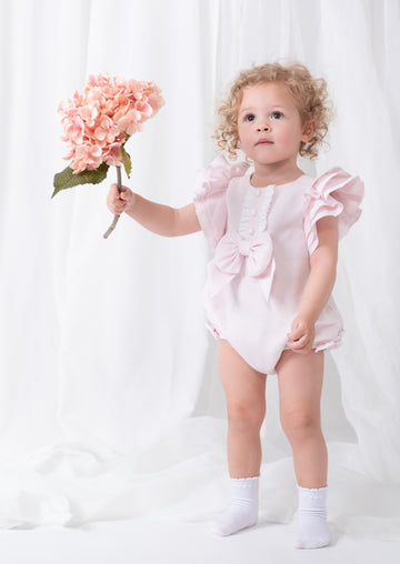 Summer Fete Pink Bow Frill-Sleeve Romper