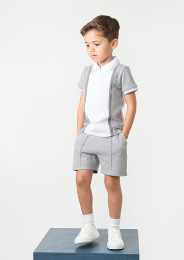 Contrast Zip Polo Short Set