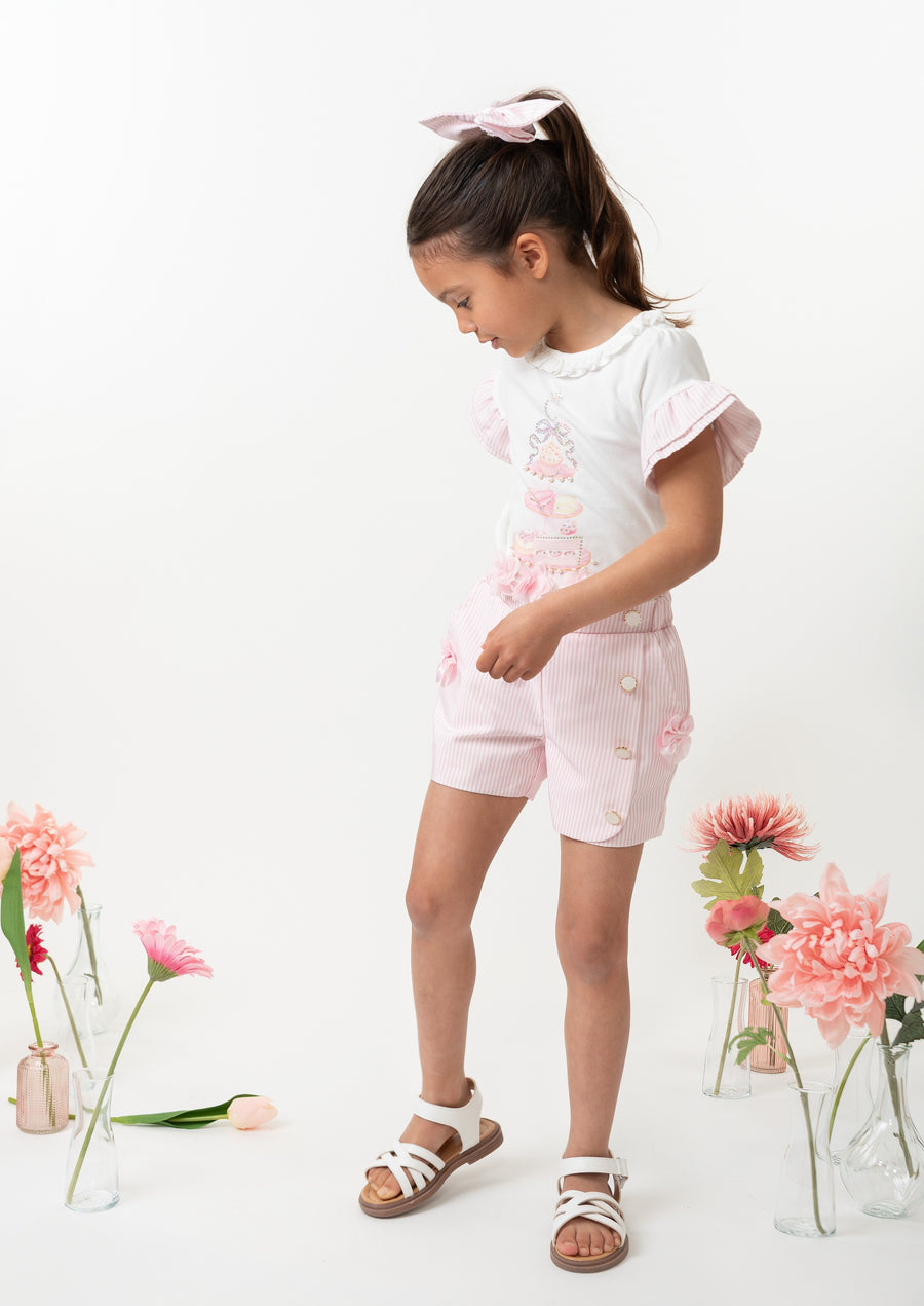 English Summer Pink Striped Short Set (4-8yrs)