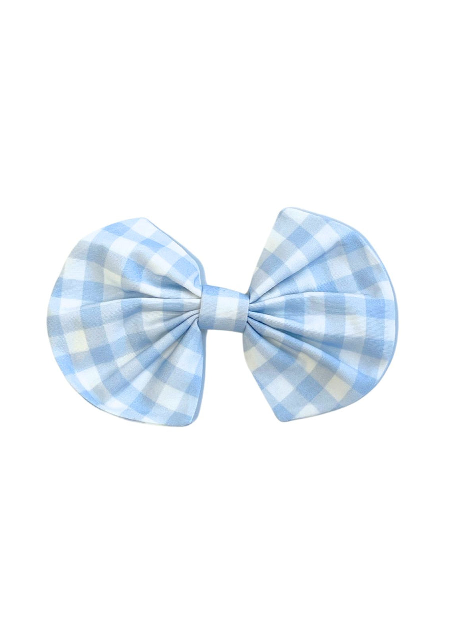 Gingham Sky Blue Bow Hair Clip