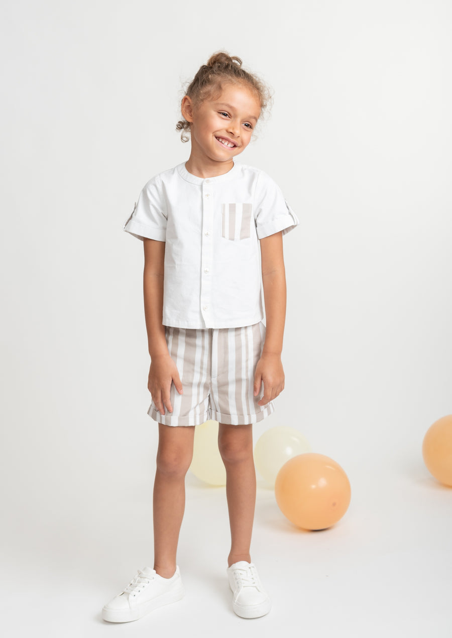 Sweet Stripes Beige Shirt and Shorts Set