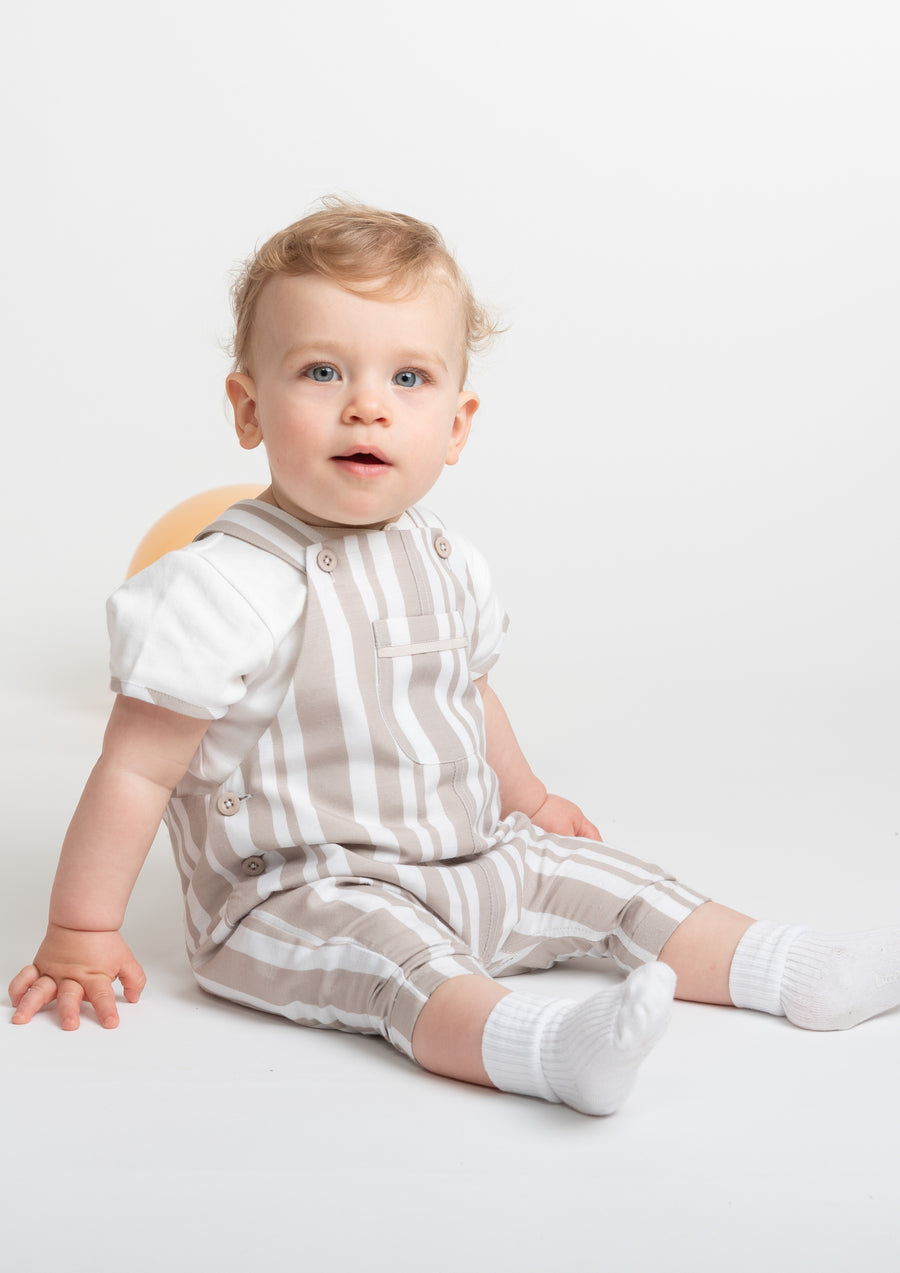 Sweet Stripes Beige Dungarees and Bodysuit Set