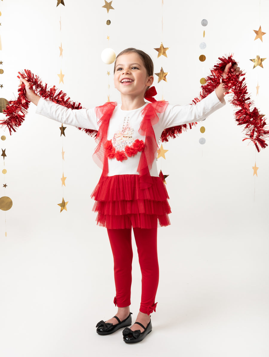 Red Long Sleeve Top and Legging Set with Carousel Design (4-8yrs)