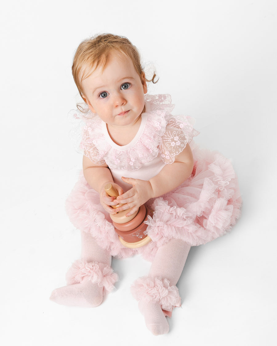 Pink Bodysuit with Lace Trim