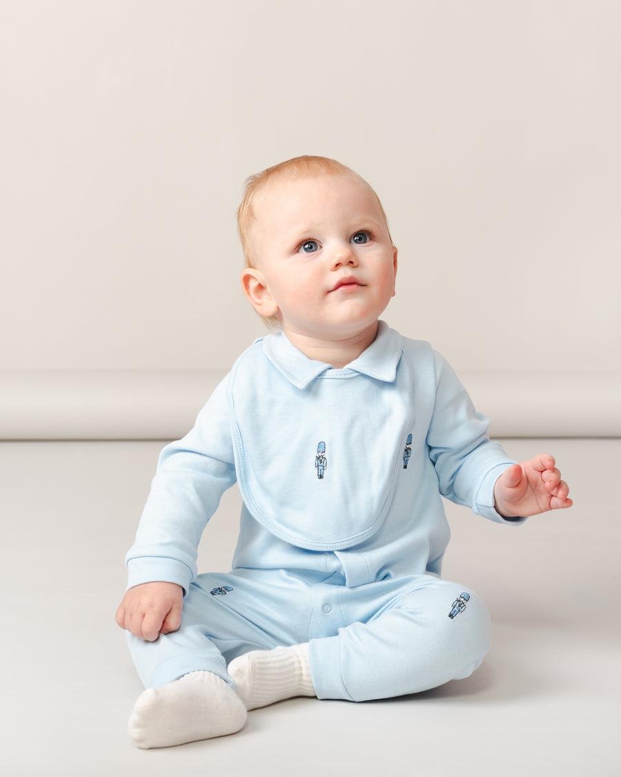 Sky Blue Baby Romper with Matching Bib