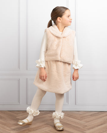 Mink Faux Fur Skirt Set with Royal Carriage Design (1-4 years)