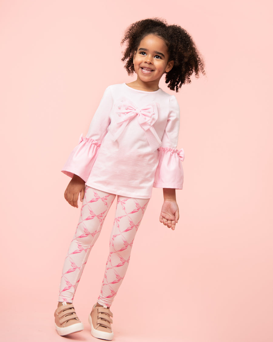 Pink Leggings Set with Bow Design (4-8 years)