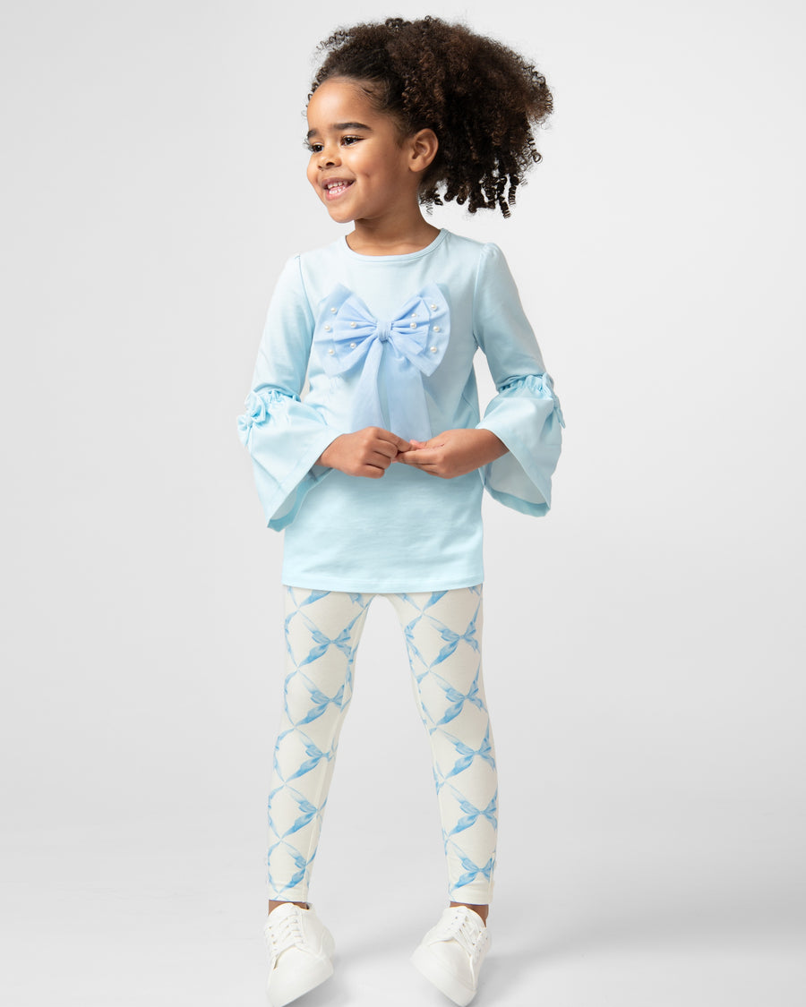 Sky Blue Leggings Set with Bow Design (12 months-3 years)