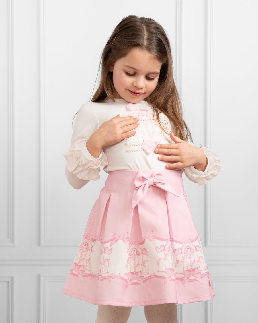 Pink Carousel Print Skirt Set with Bow Detail (5-9 years)