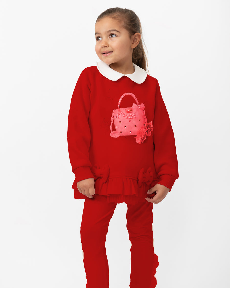 Red Peter Pan Collar Heavy Weight Legging Set (4-8 years)