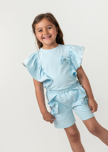 Elevated Essentials Sky Ruffle-Trim Bow Shorts Set