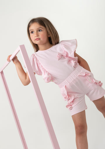 Elevated Essentials Pink Ruffle-Trim Bow Shorts Set