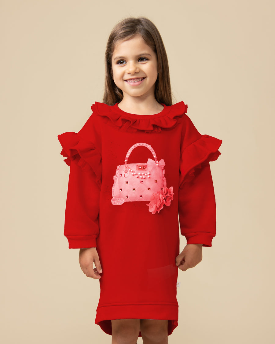 Red Ruffled Long-Sleeve Jumper Dress (5-9 years)