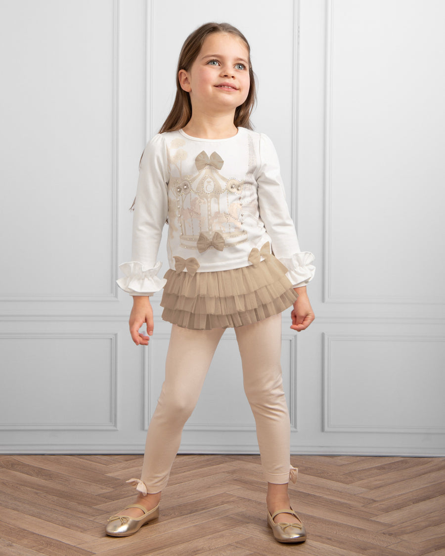 Mink Ruffled Leggings Set with Carousel and Eiffel Tower Design (12 months-3 years)