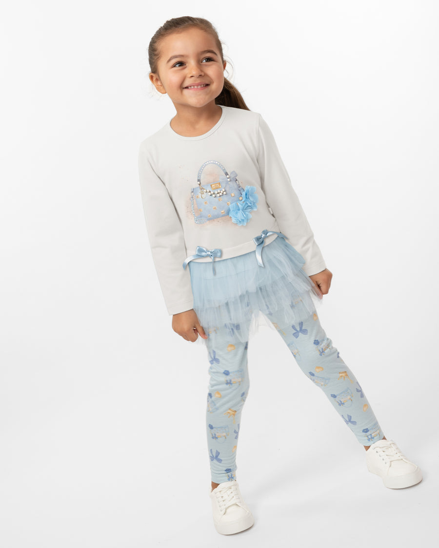 Sky Blue Ruffled Tulle Leggings Set (4-8 years)