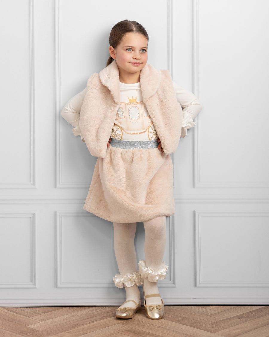 Mink Faux Fur Skirt Set with Royal Carriage Design (5-9 years)