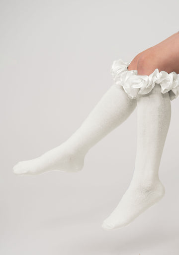 Ruffle ribbon knee length socks