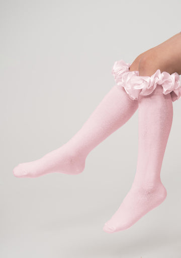 Ruffle ribbon knee length socks