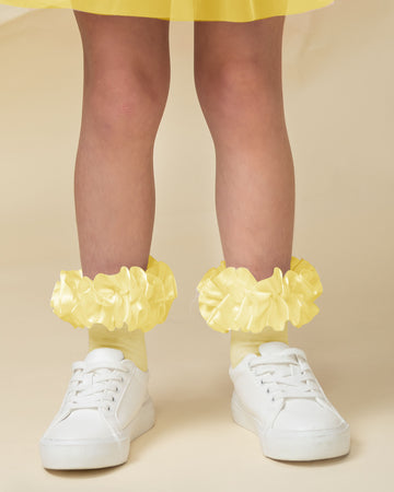 Lemon Satin Ruffle Ankle Socks