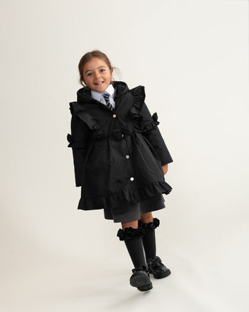 Black Skirted Coat with Frill Detail