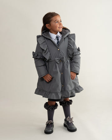 Grey Skirted Coat with Frill Detail