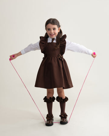 Brown Flared Pinafore with Bow
