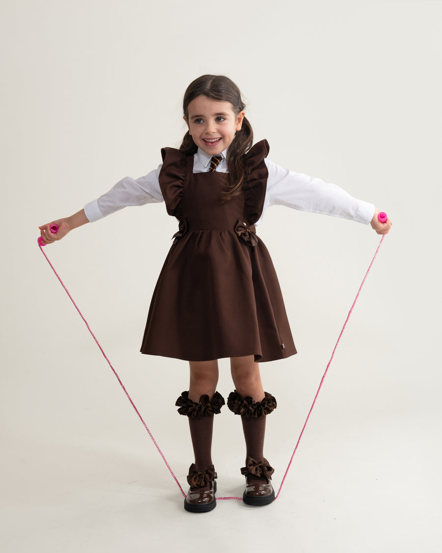 Brown Flared Pinafore with Bow