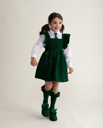 Bottle Green Flared Pinafore with Bow