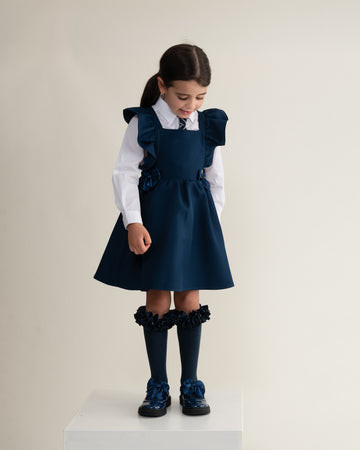 Navy Flared Pinafore with Bow