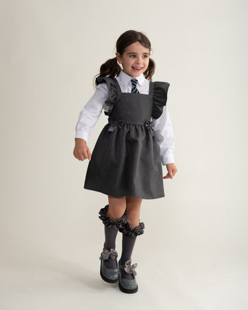 Grey Flared Pinafore with Bow