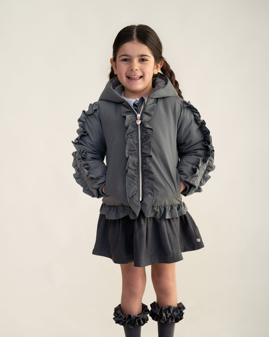 Grey Short Frilled Coat