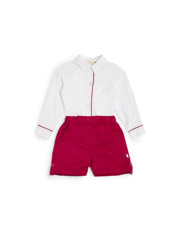 Red Smart Short Set with White Shirt