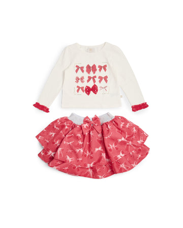 Red Bow Print Skirt Set