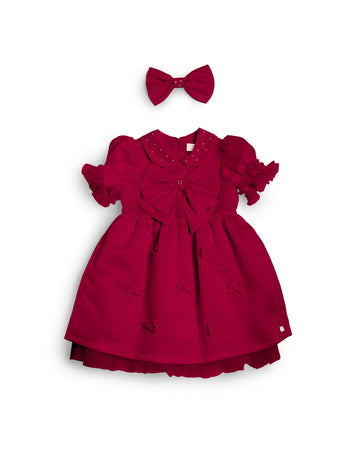 Red Puff Sleeve Bow Party Dress