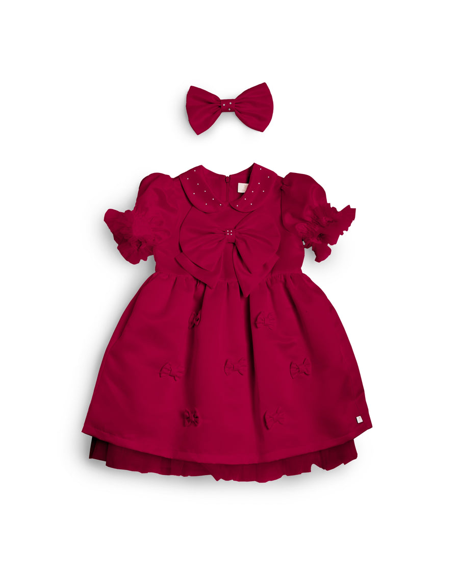 Red Puff Sleeve Bow Party Dress