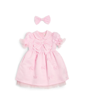 Pink Puff Sleeve Bow Party Dress