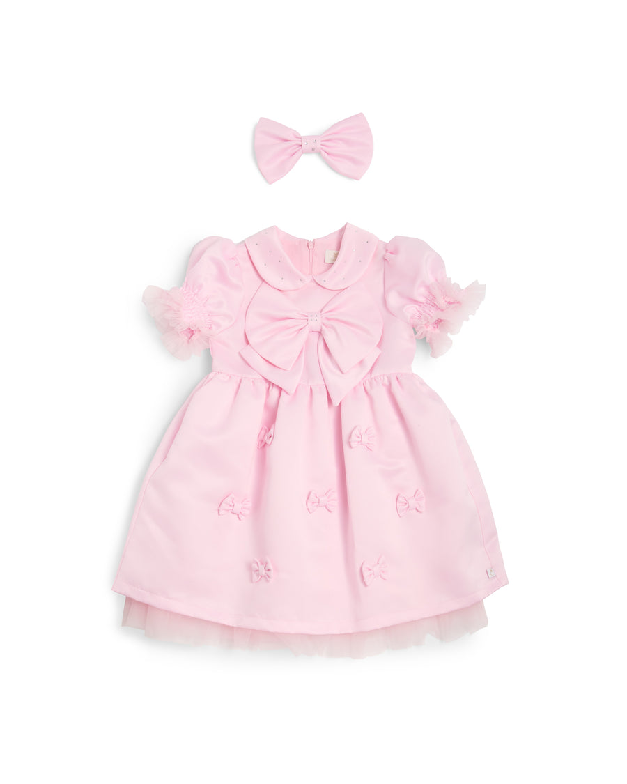 Pink Puff Sleeve Bow Party Dress