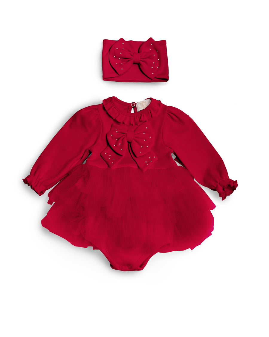 Red Tulle Bodysuit with Bow