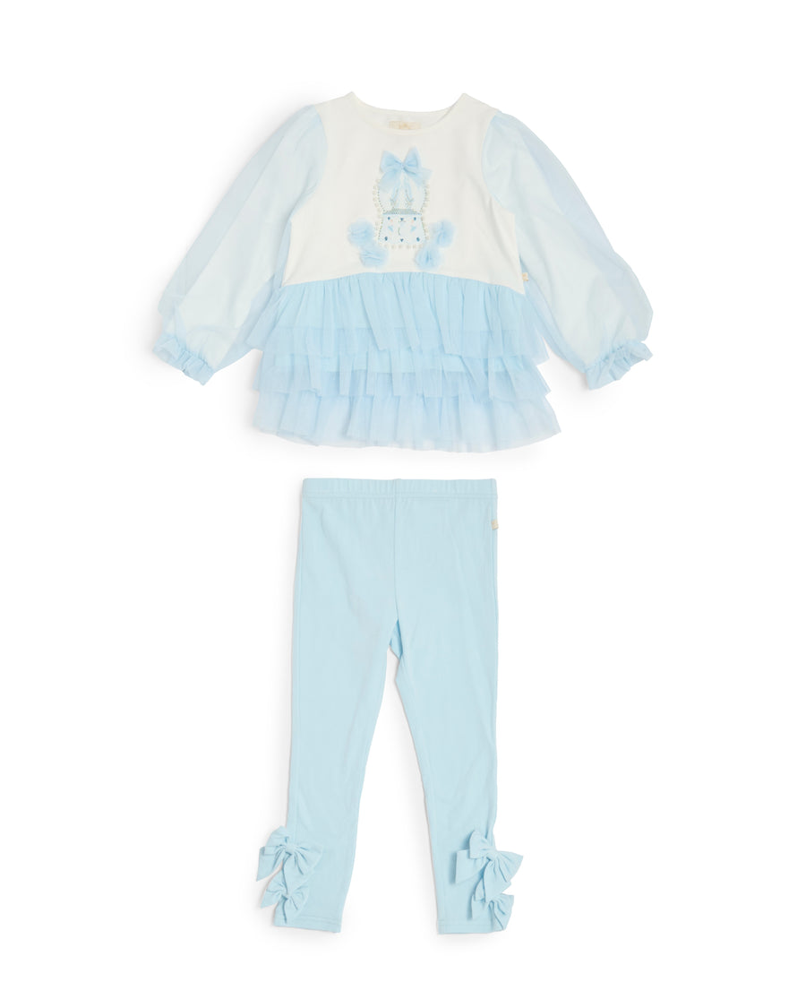 Sky Blue Tulle Layered Legging Set