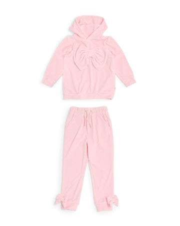 Pink Velour Bow Tracksuit Set for Girls