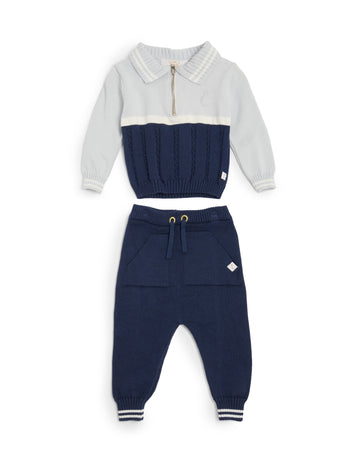 Sky & Navy Cable Knit Polo Set