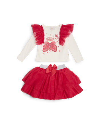 Red Wing & Crown Ruffle Skirt Set