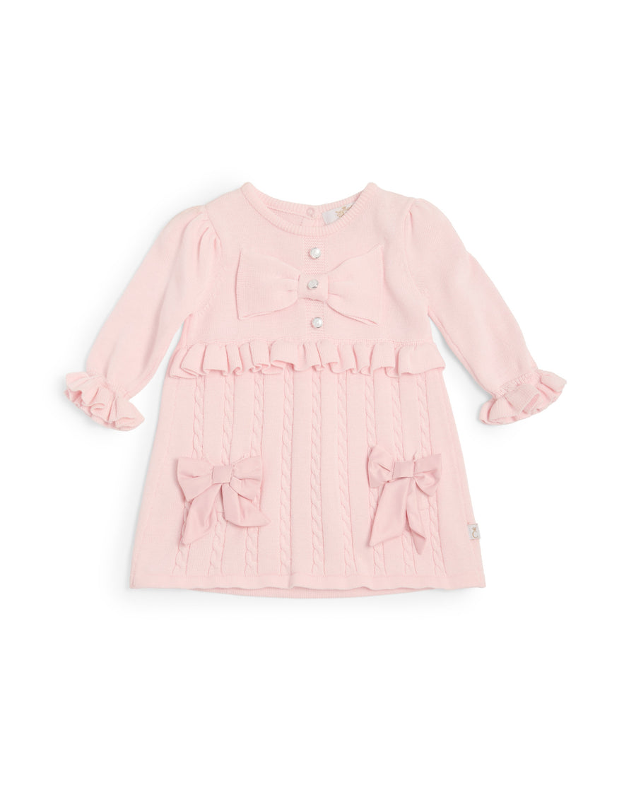 Pink Knitted Bow Dress with Frill Detail