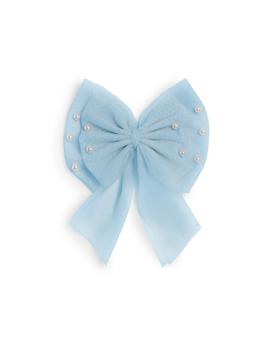 Sky Pearl Embellished Tulle Bow Hair Clip