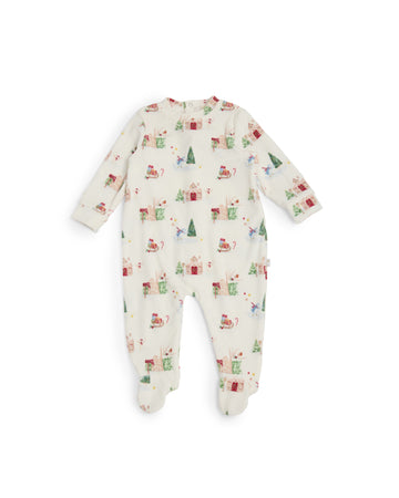 Ivory Christmas Print Pyjama Babygrow