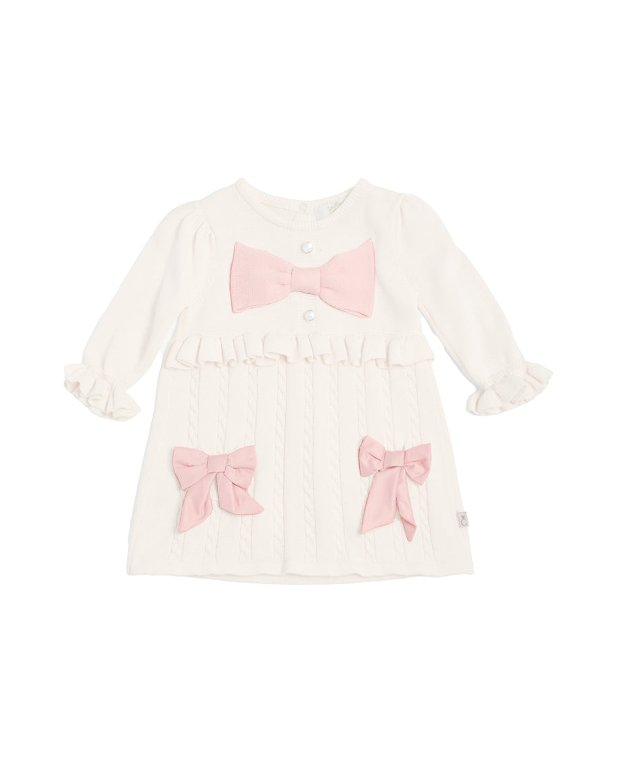 Ivory Knitted Dress with Pink Bows